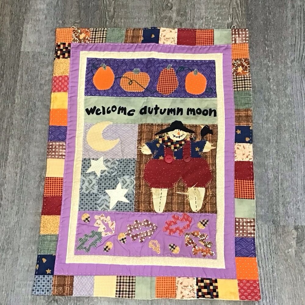 Handmade Quilted Halloween Wall Hanging Fall 18” X 24.5” Pumpkin Moon